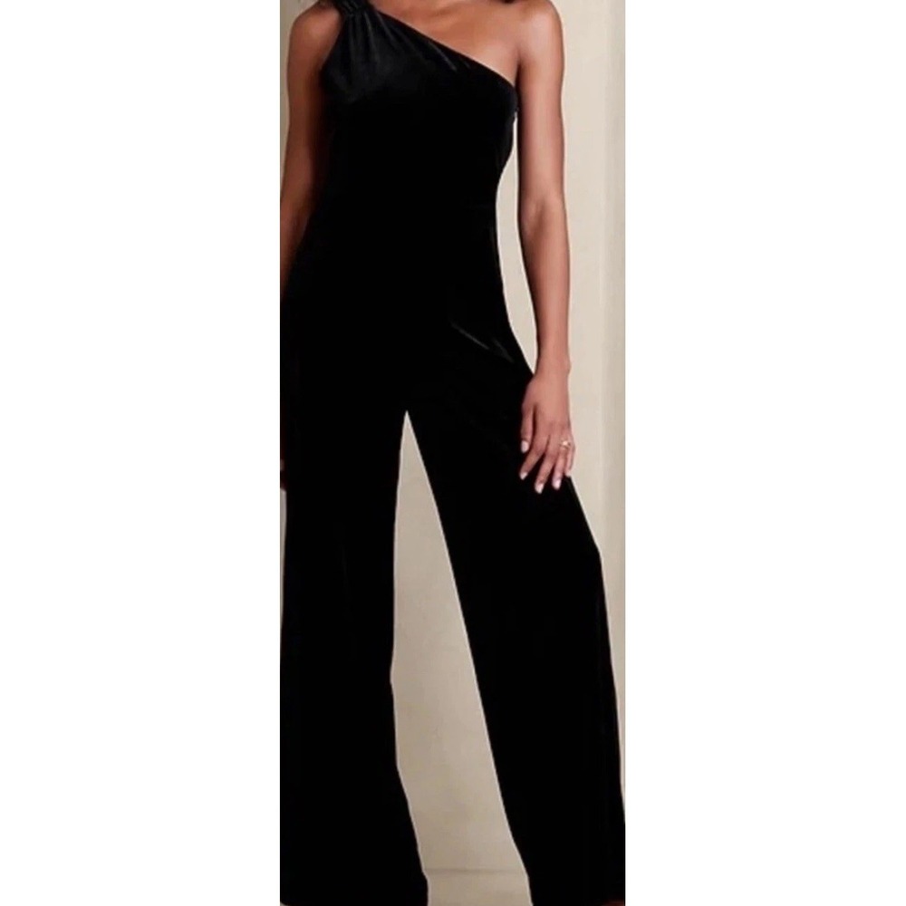 New Banana Republic One Shoulder Maxi Velvet Black Jumpsuit XS Pants